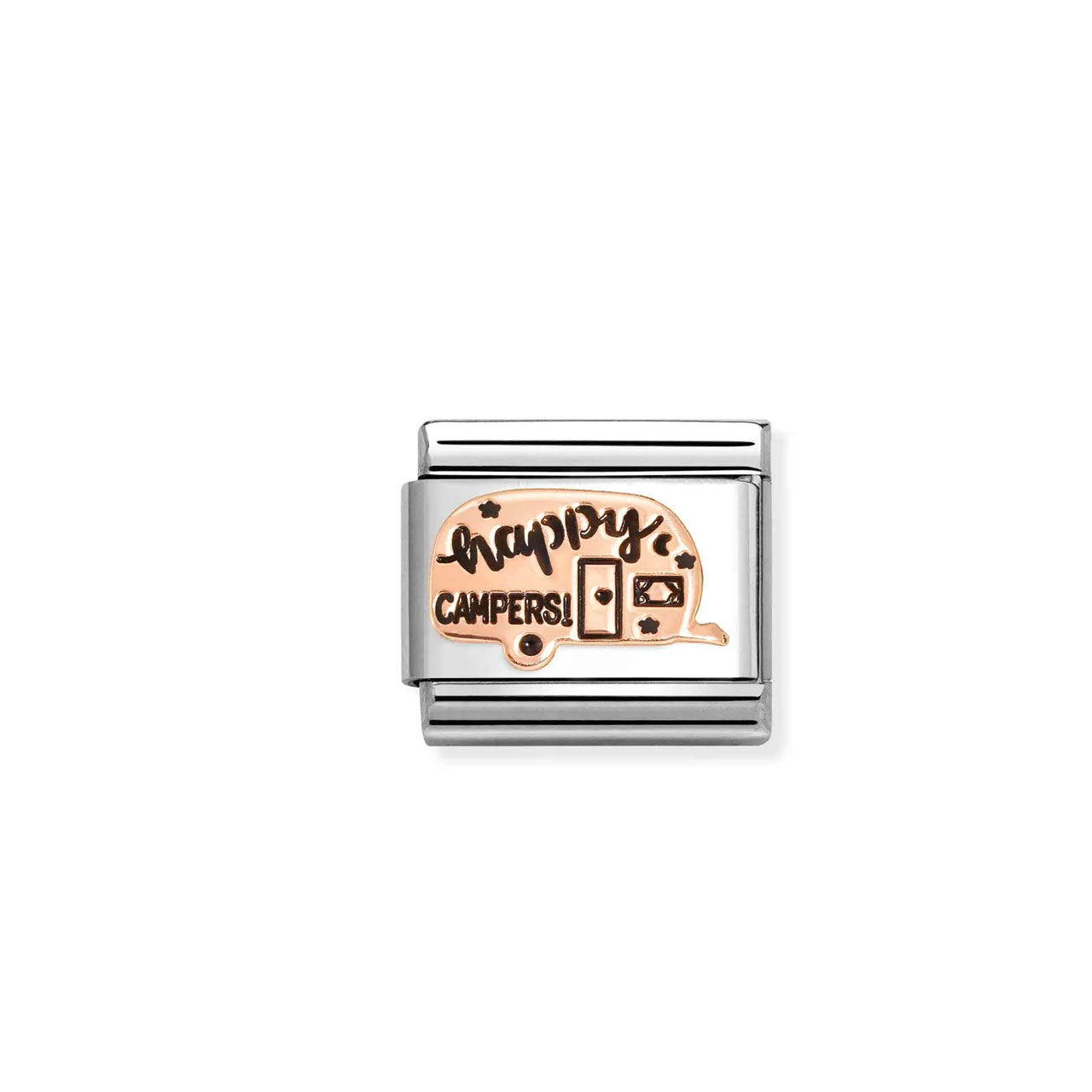 Composable Classic Link 430202/22 Happy Campers Caravan 9K Rose Gold And Black Enamel