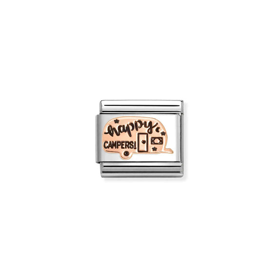 Composable Classic Link 430202/22 Happy Campers Caravan 9K Rose Gold And Black Enamel