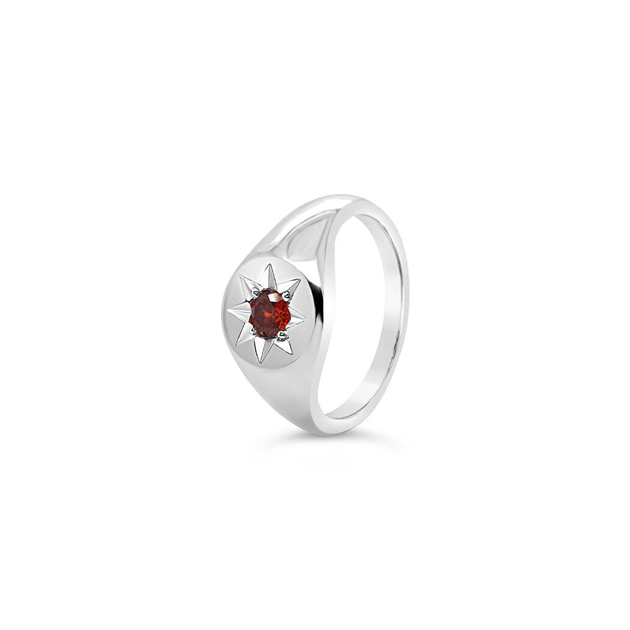 Sterling Silver Orange CZ Star Set Signet Ring