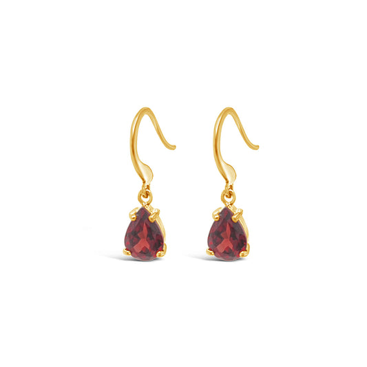 9k Yellow Gold Pear Garnet Drop Earrings