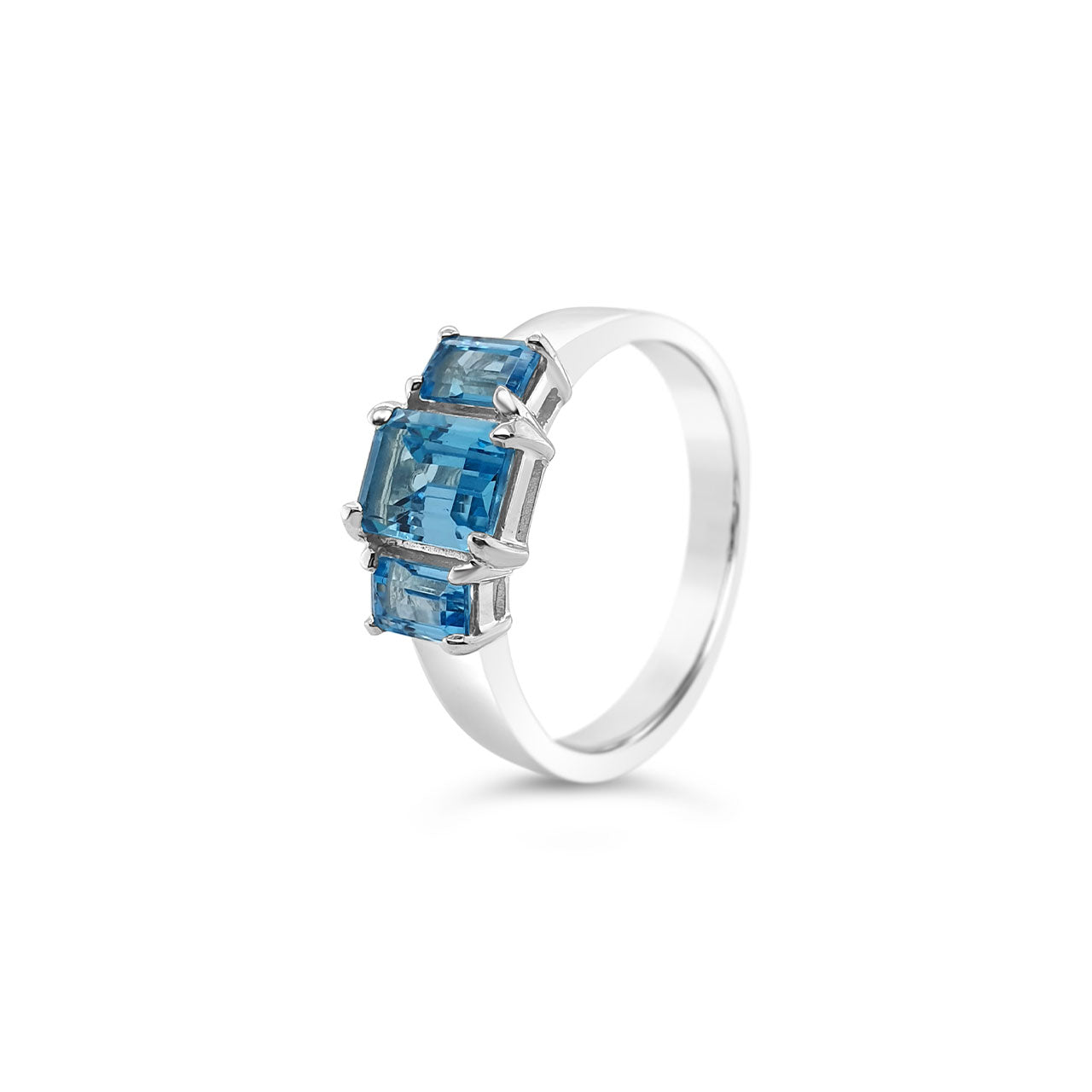Sterling Silver 3 Stone Blue Topaz Dress Ring
