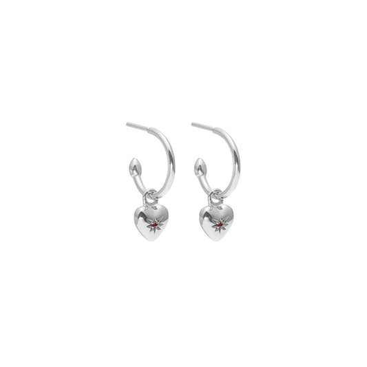 Petite Puffed Heart Hoops Ruby + Silver