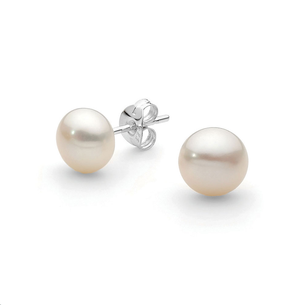 10mm White Button Fresh Water Pearl Stud Earrings