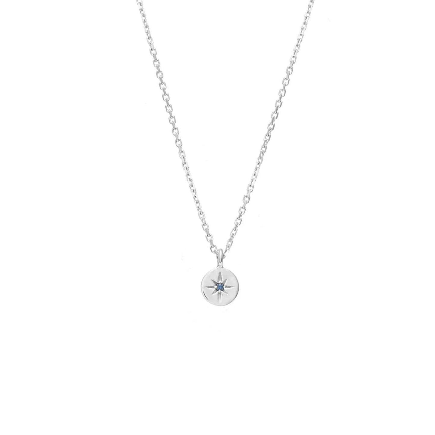Petite North Star Necklace Blue Sapphire + Silver