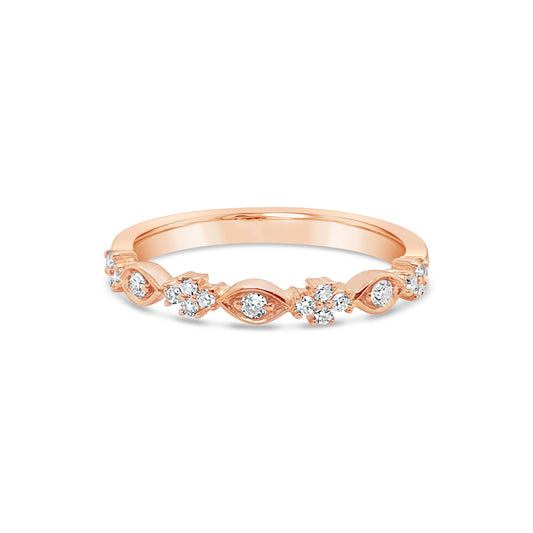 Vintage Style 9k Rose Gold Diamond Anniversary Band Ring