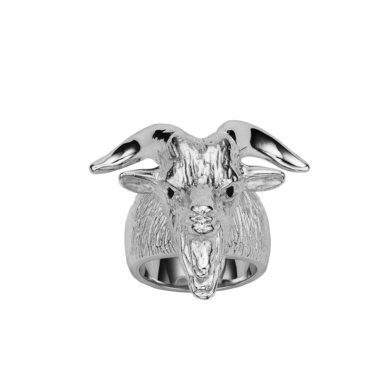 Sterling Silver Goat Head Ring with Black Diamond