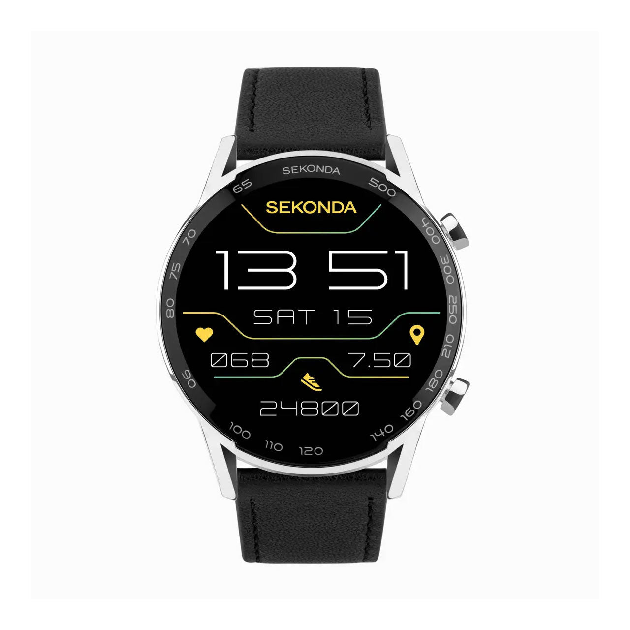 Sekonda Active Plus Smart Watch | Silver Alloy Case & Black Leather Strap | 30178