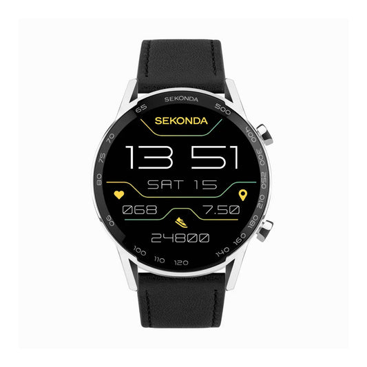 Sekonda Active Plus Smart Watch | Silver Alloy Case & Black Leather Strap | 30178