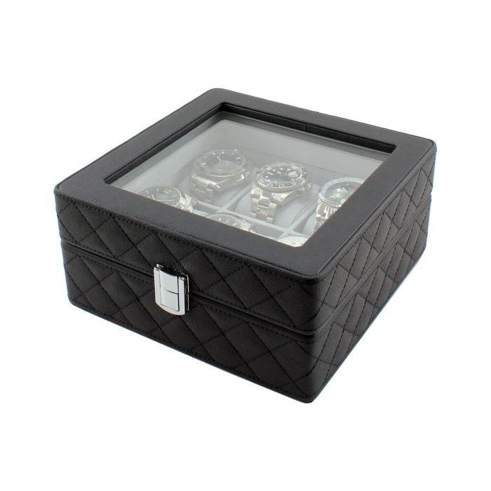 Black 6 Piece Vegan Leather Watch Box