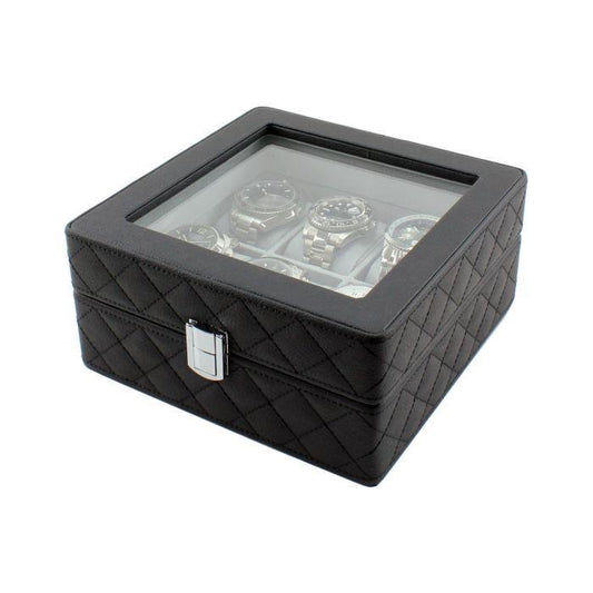 Black 6 Piece Vegan Leather Watch Box