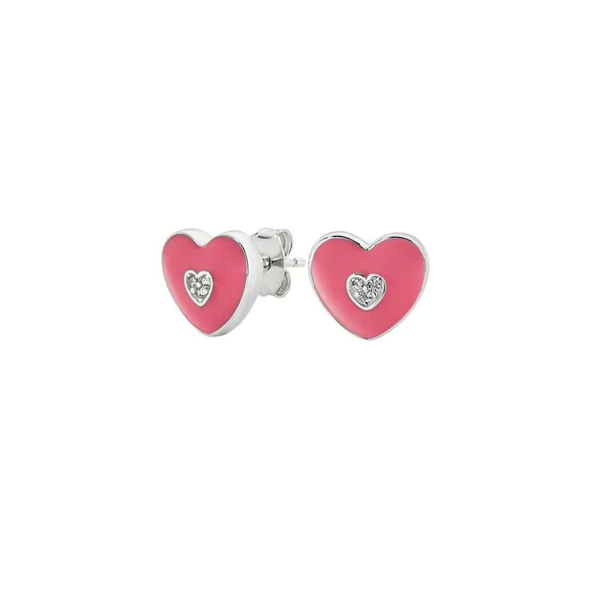 Sterling Silver Enamelled CZ Heart Stud Earrings