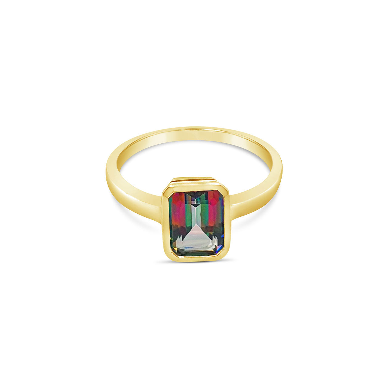 9k Yellow Gold Mystic Topaz Rubover Ring