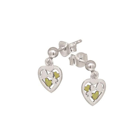 Sterling Silver 2 Tone Heart Drop Earrings