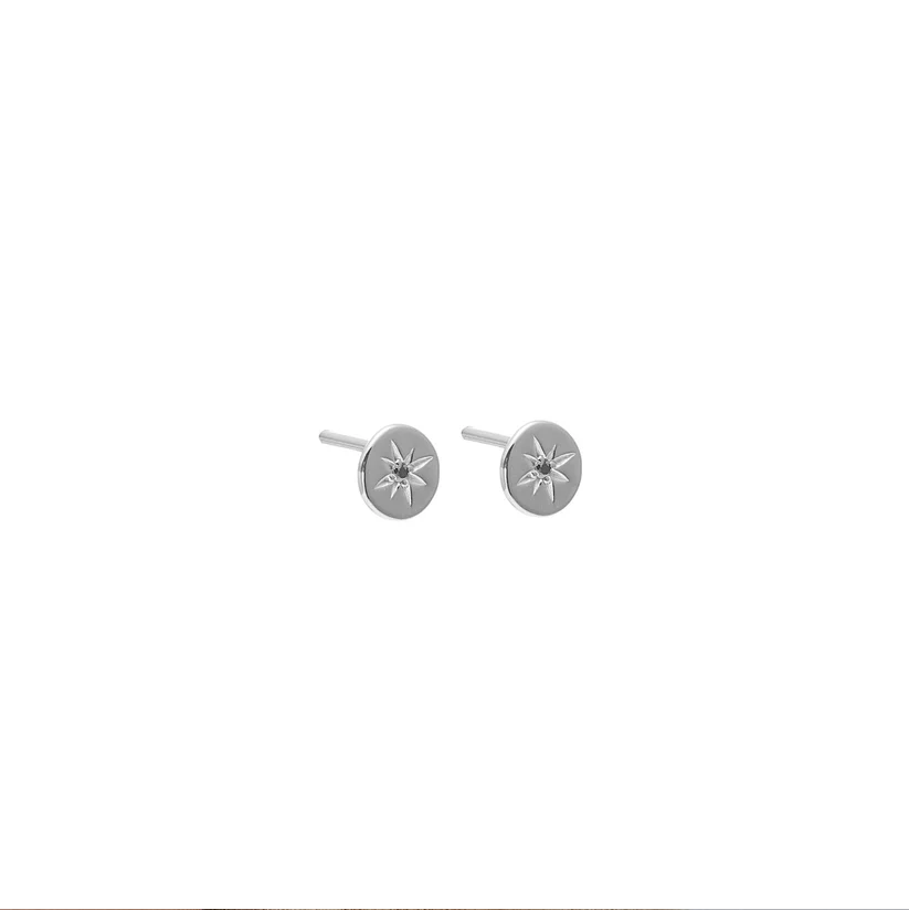 Petite North Star Studs (Black Diamond/Silver)