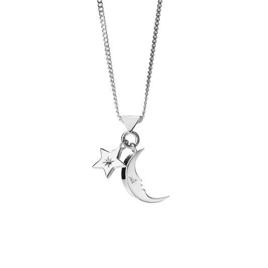 Sterling Silver Moon and Star Charm Necklace