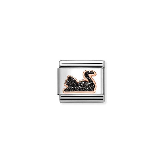Composable Classic Link 430205/32 Black Glitter Cat In 9K Rose Gold