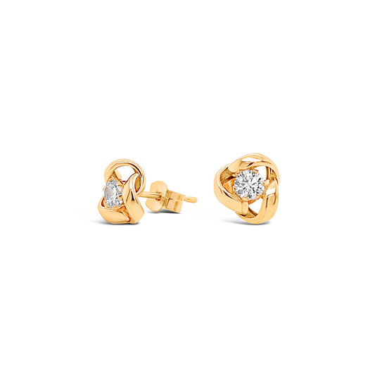 9k Yellow Gold & CZ 3 Fold Knot Earrings
