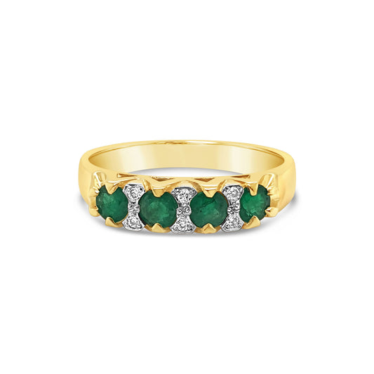 9k Yellow Gold Emerald & Diamond Eternity Ring