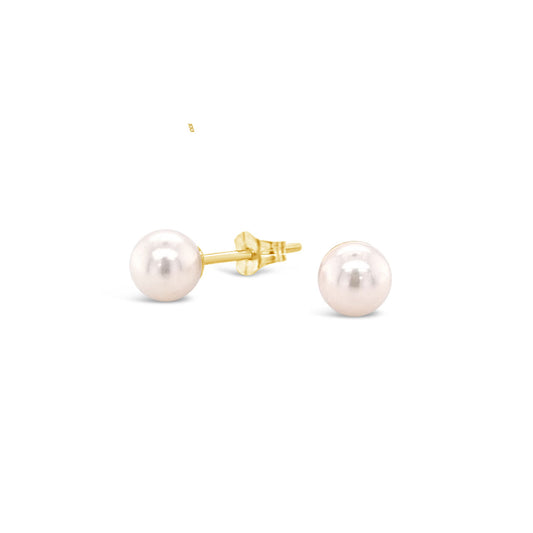 9k Yellow Gold 5-5.5mm White Round Akoya Pearl Stud Earrings
