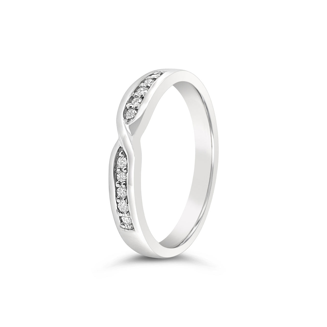 9k White Gold Twist Diamond Ring Bead Set Ring