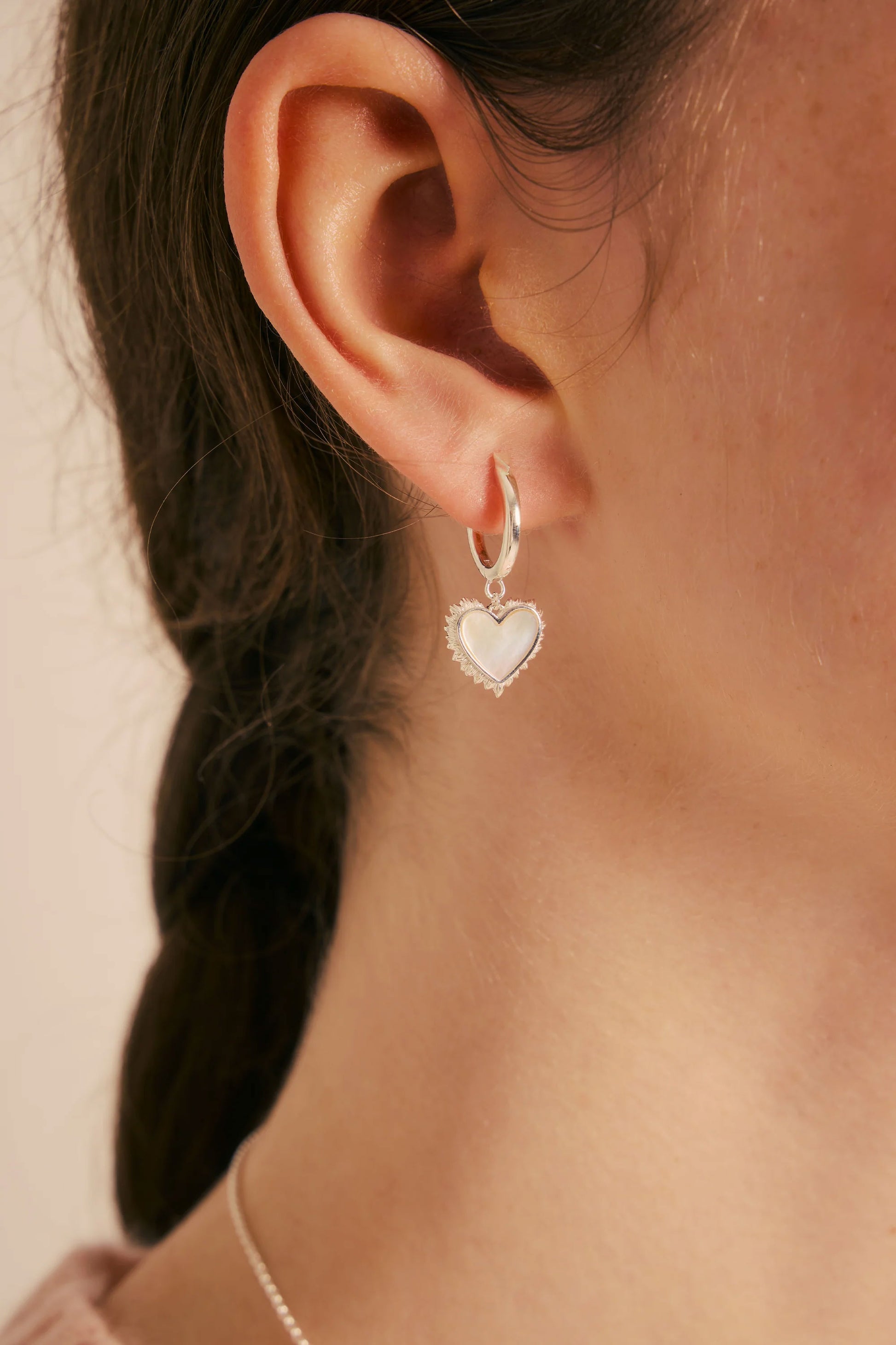 Sterling Silver Flaming Mother-of-Pearl Hoops Earrings