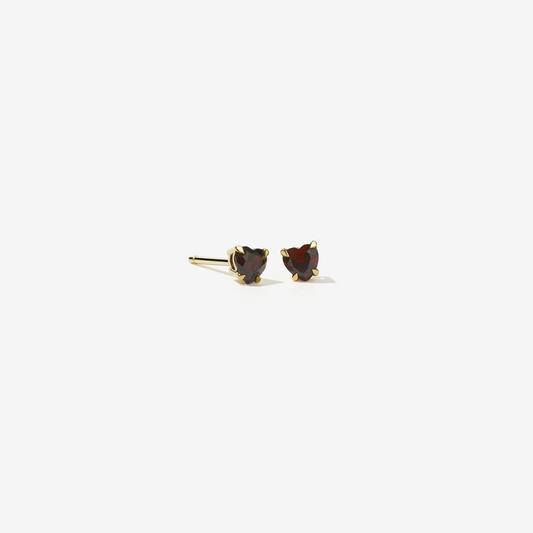 Sterling Silver Gold Plated Garnet Micro Heart Jewel Studs