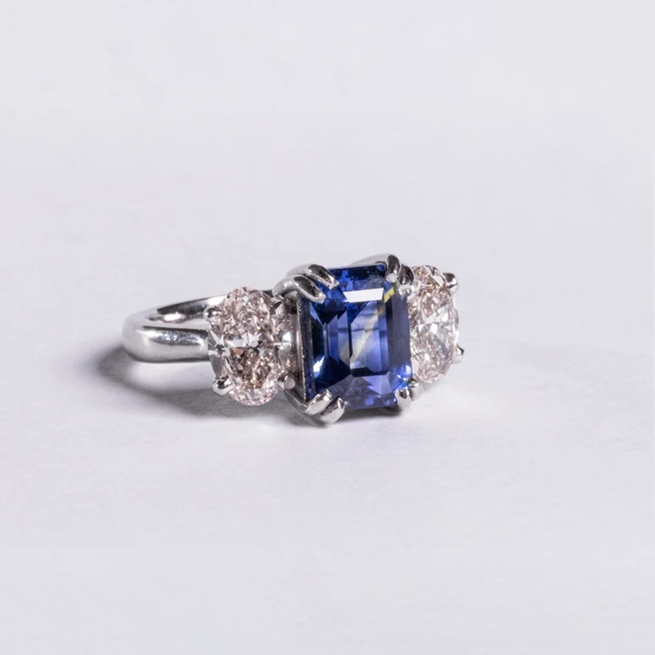 The Meridian Divide - Platinum 4.10ct Bi-Colour Sappire & 1.96ct Diamond 3 Stone Ring