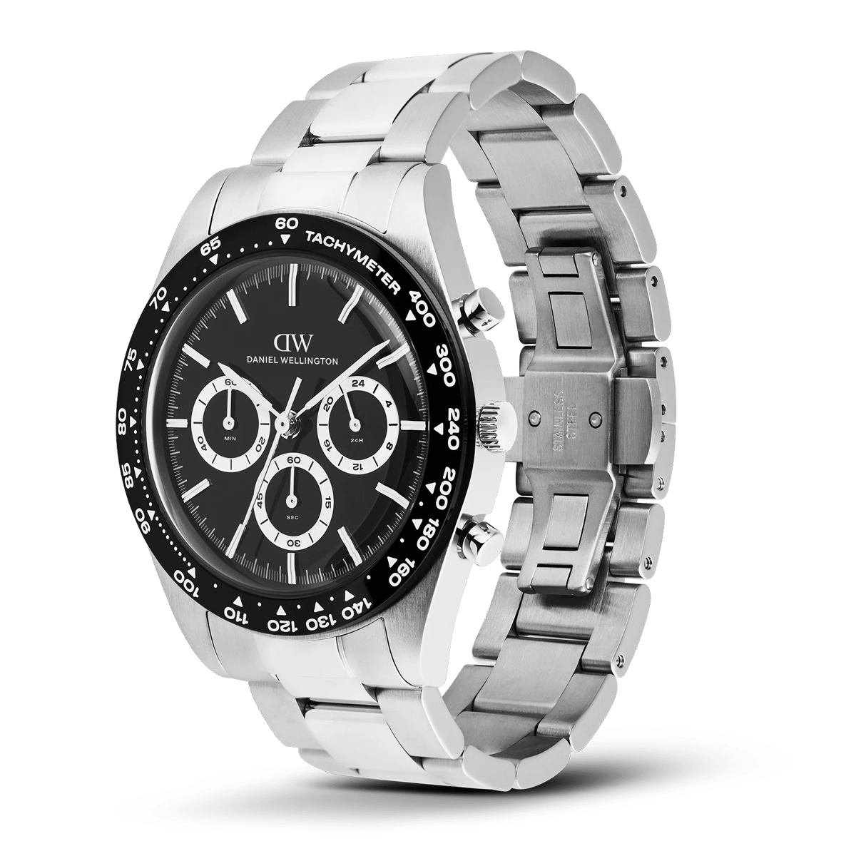 Iconic Tachymeter 3-Link Black Silver Mens Watch