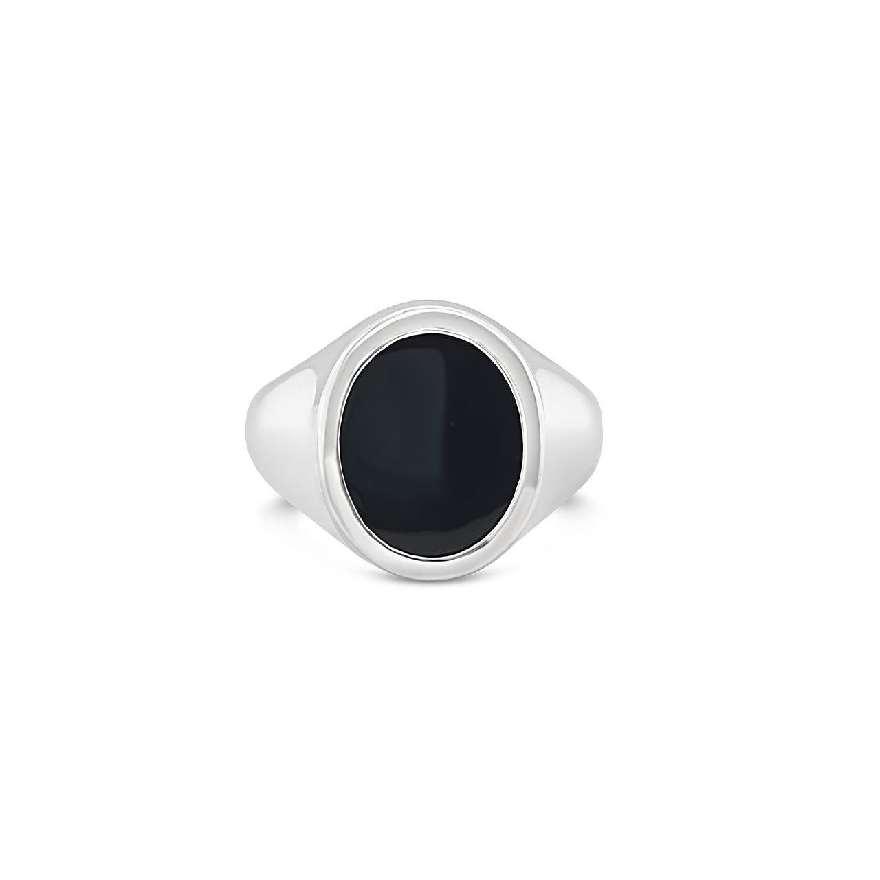 Sterling Silver Oval Onyx Mens Dress Ring