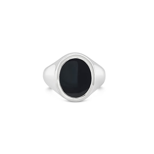Sterling Silver Oval Onyx Mens Dress Ring