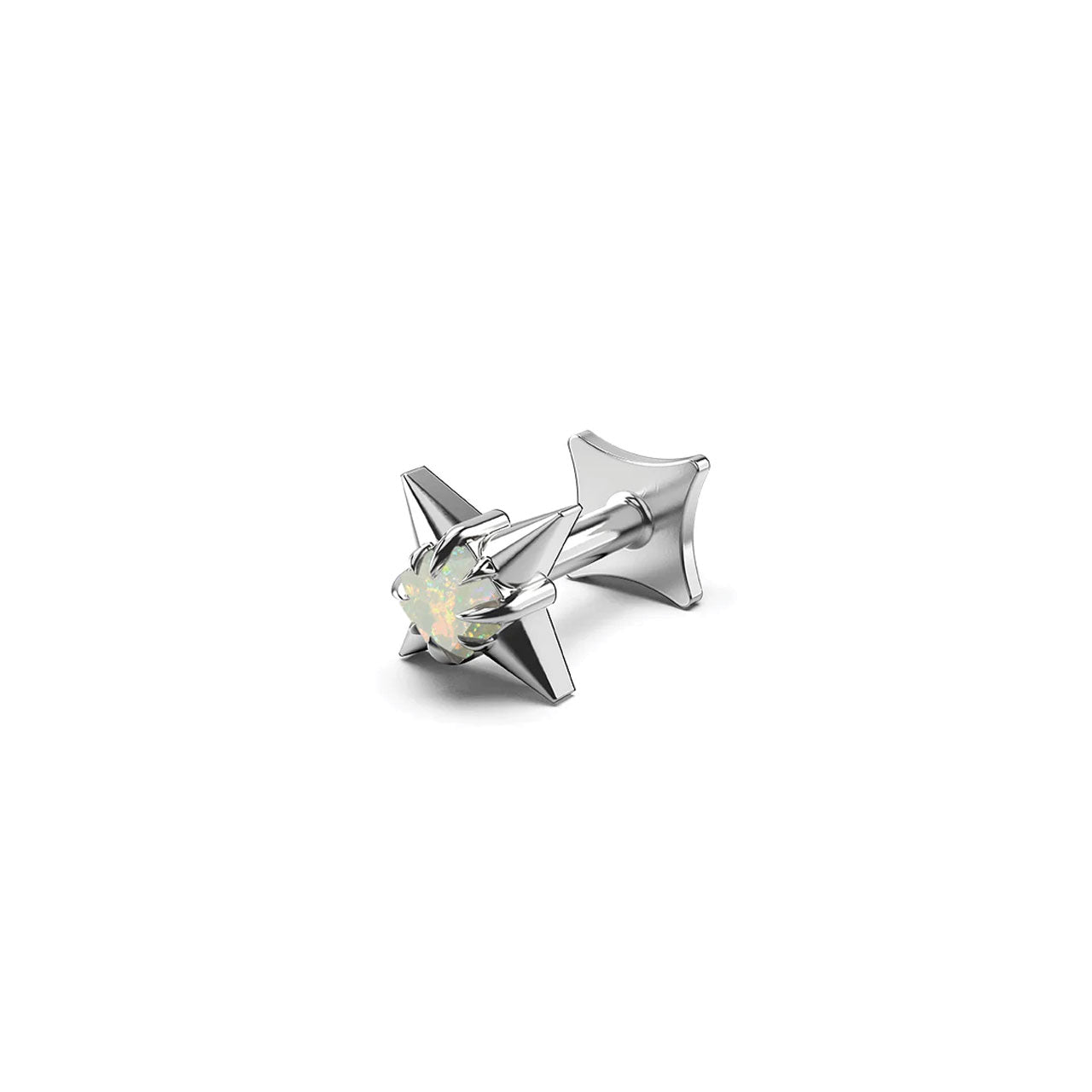 Gothic Star Flat Back Single Earring in Sterling Silver