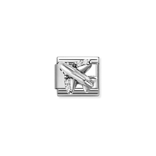 Composable Classic Link 330327/19 White Aeroplane In 925 Silver & CZ
