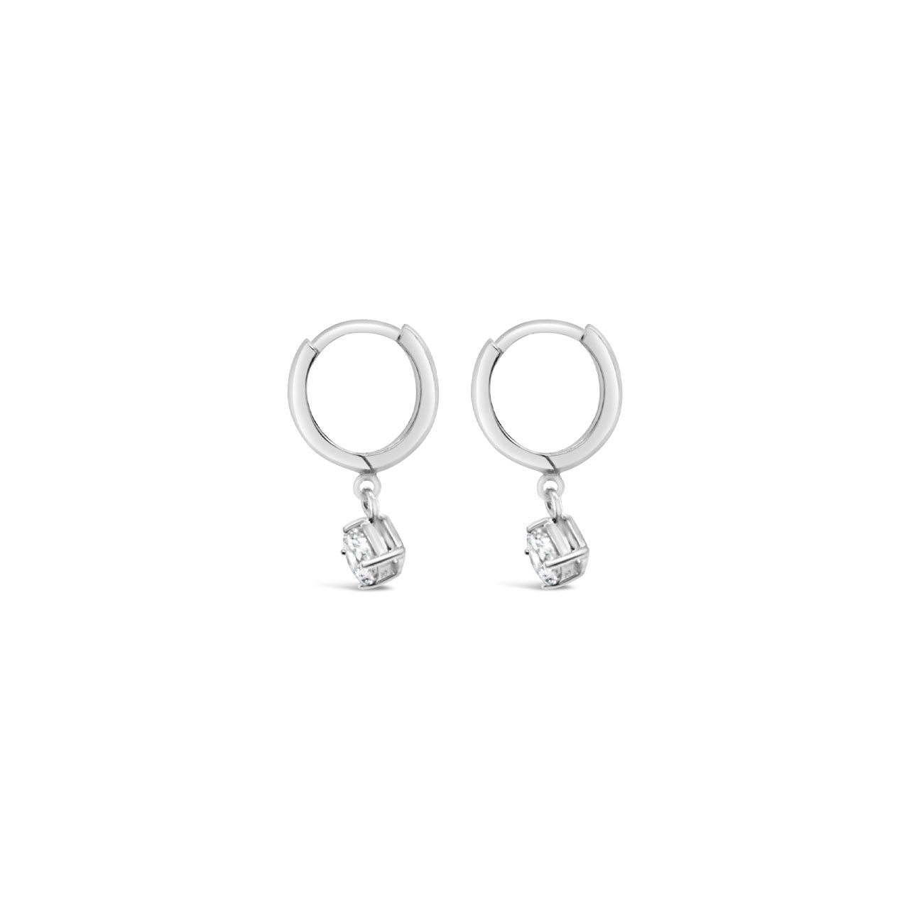 Sterling Silver 12mm Huggie Earrings with 5mm CZ Drop