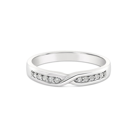 9k White Gold Twist Diamond Ring Bead Set Ring