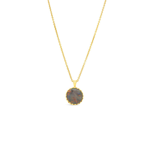 18k Yellow Gold Red Coloured Black Opal Pendant