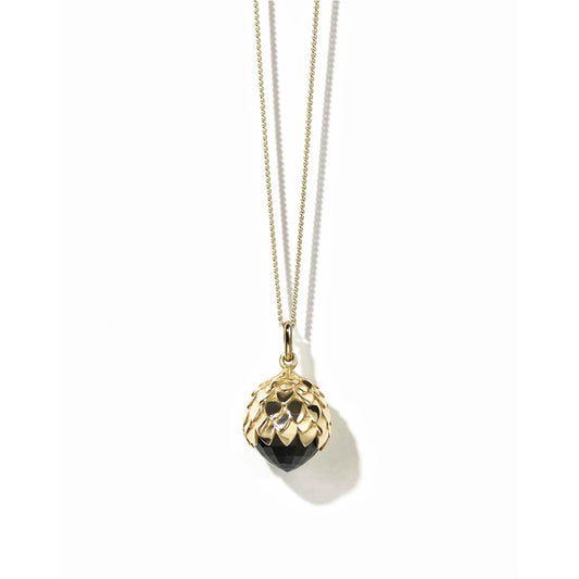Sterling Silver Gold Plated Protea Charm Necklace - Onyx
