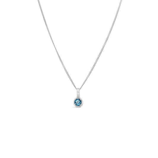 9k White Gold Blue Topaz & Diamond Pendant