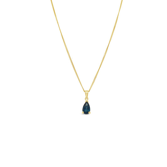 9k Yellow Gold Pear Shape London Blue Topaz Pendant