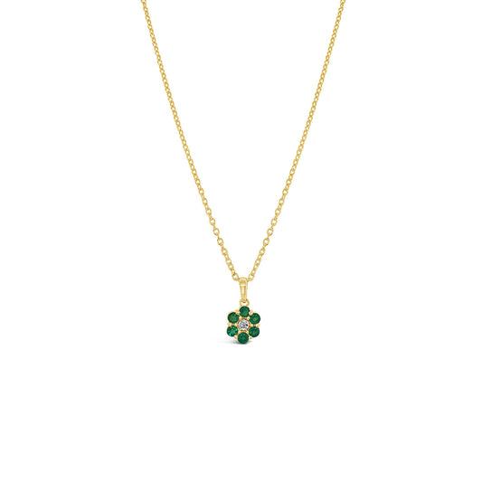 9k Yellow Gold Emerald & Diamond Flower Cluster Pendant