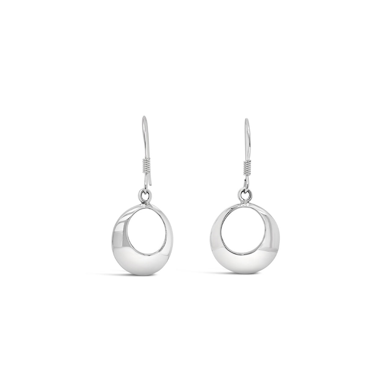 Sterling Silver Round Sculptural Circle Drop Earrings