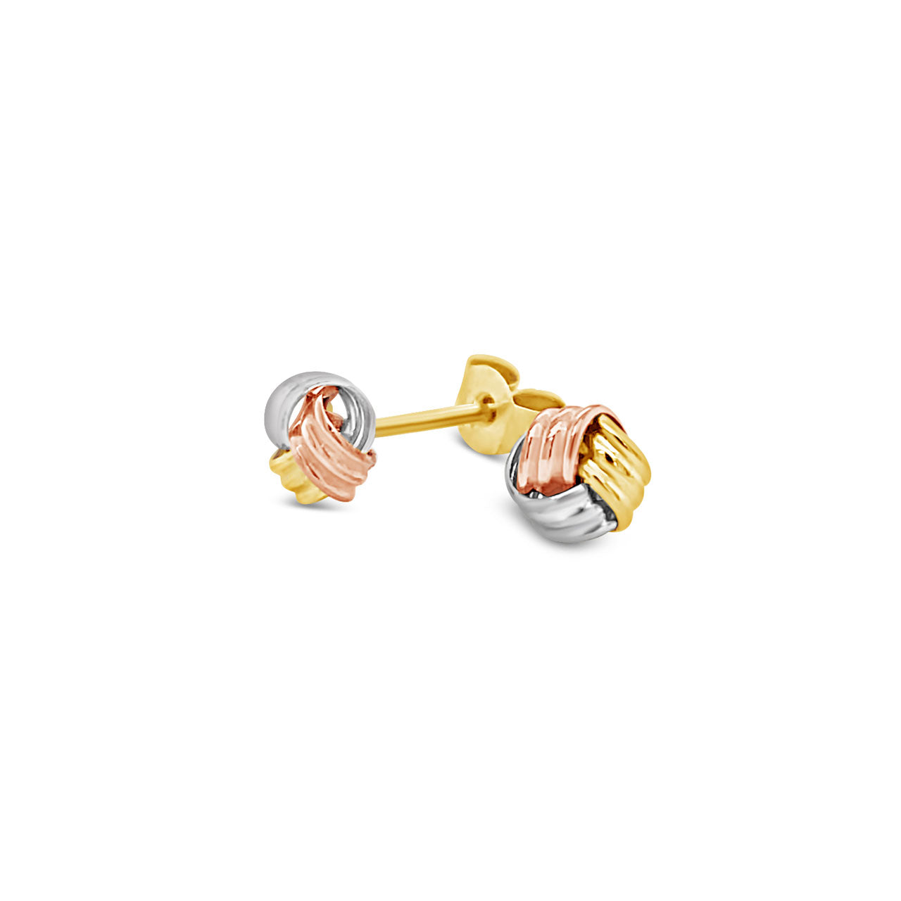 9k Tri-Gold 3 Strand 3 Fold Knot Stud Earrings