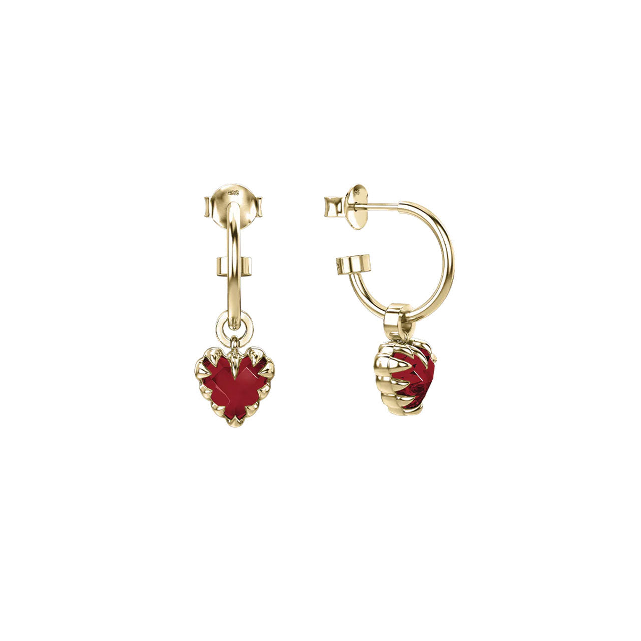 Love Claw Anchor Earrings Garnet - Gold Plated