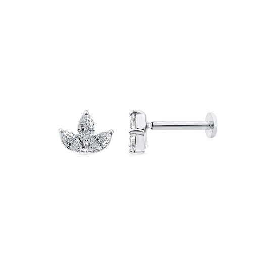 9k White Gold 0.12ct 3 Stone Lab Grown Diamond Single Flat Back Earring