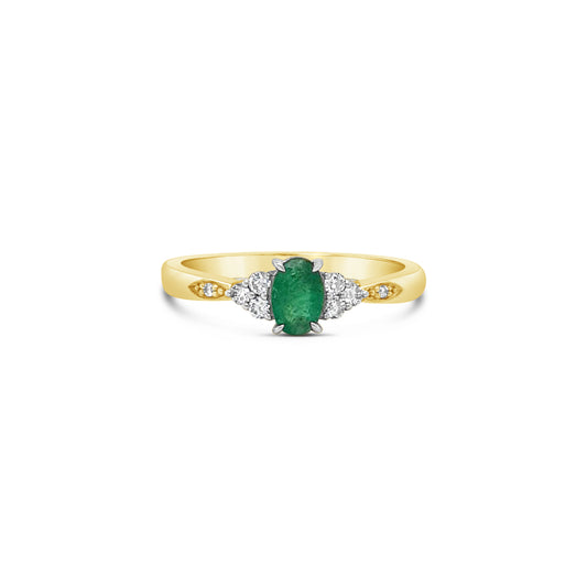 9k Yellow & White Gold Emerald & Diamond Dress Ring