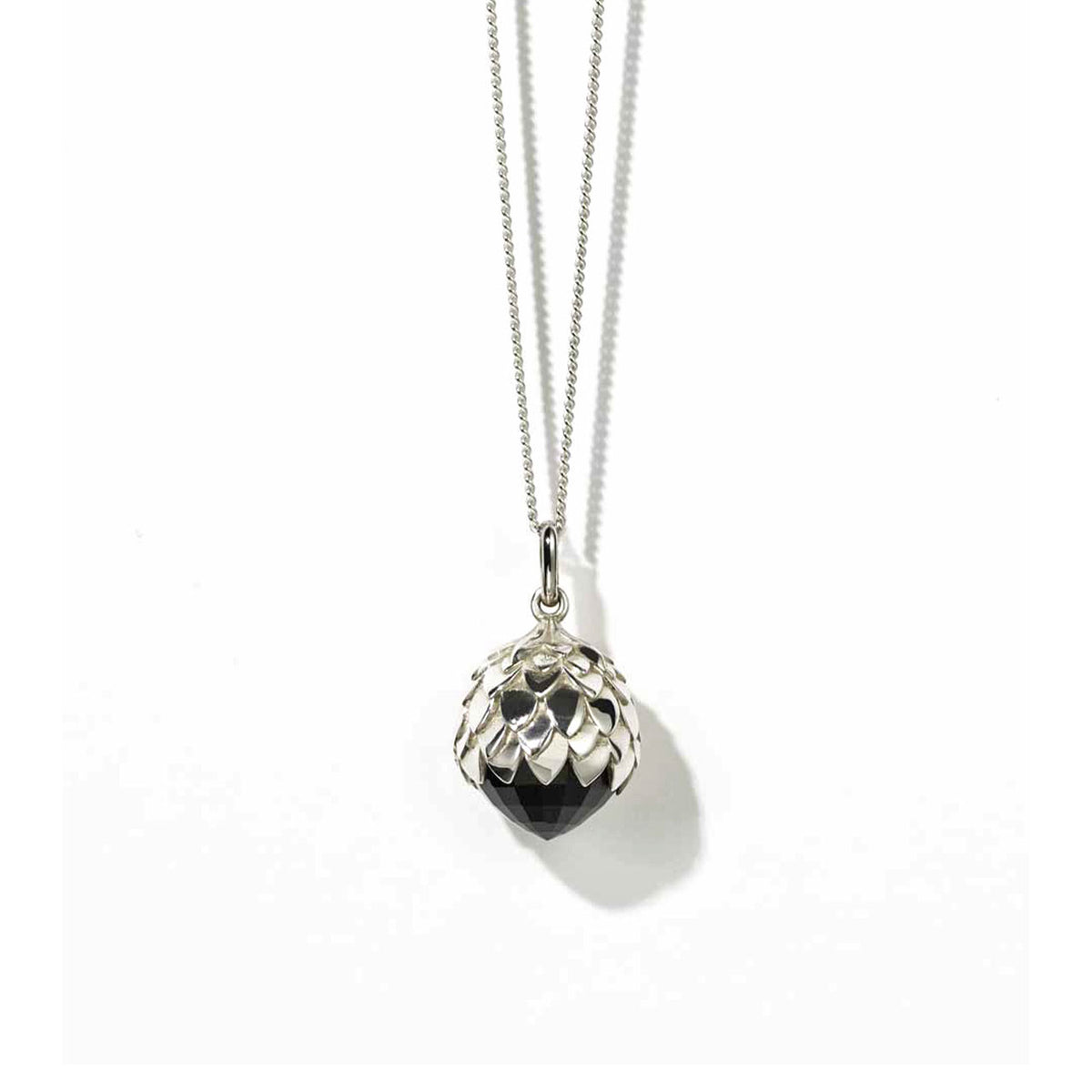 Sterling Silver Protea Charm Necklace - Onyx