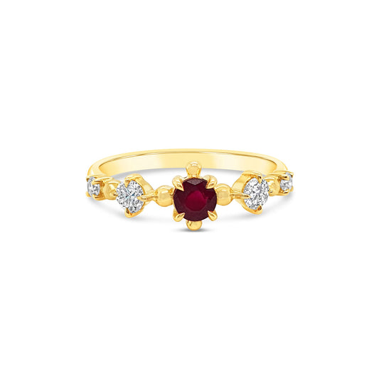 9k Yellow Gold Ruby & Diamond Contemporary Dress Ring