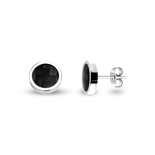 Mens Steel & Carbon Stud Earrings