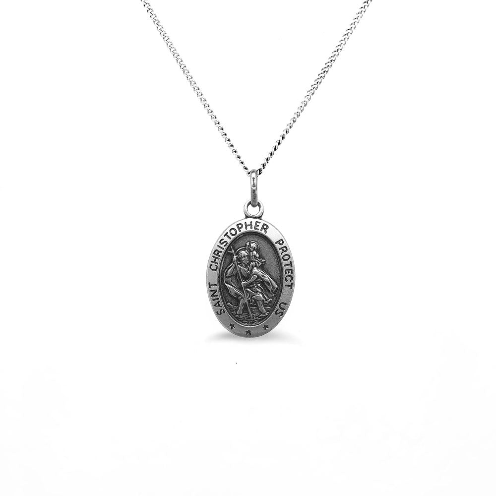 Sterling Silver Oval St Christopher Pendant