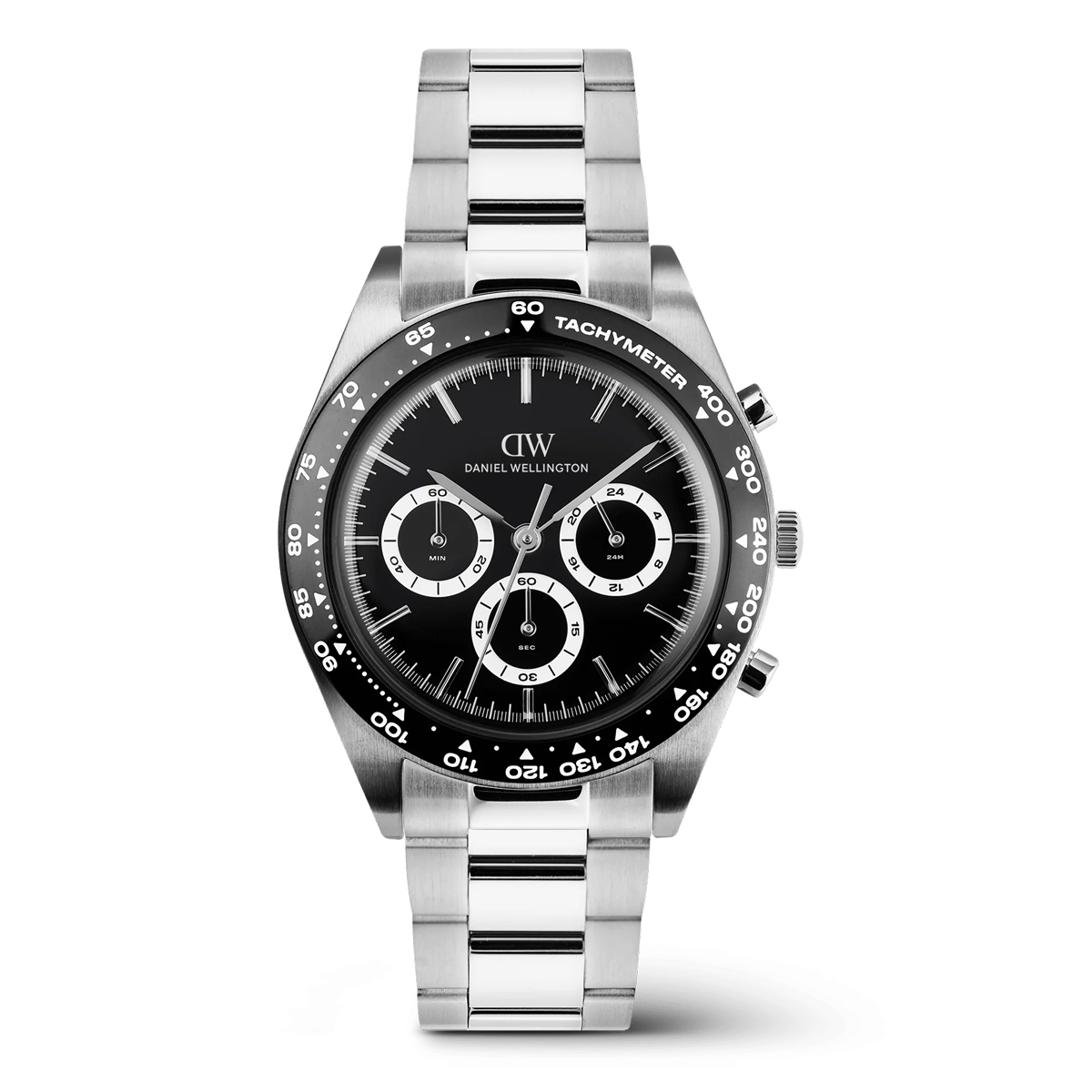Iconic Tachymeter 3-Link Black Silver Mens Watch