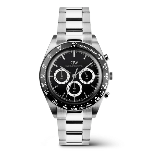 Iconic Tachymeter 3-Link Black Silver Mens Watch